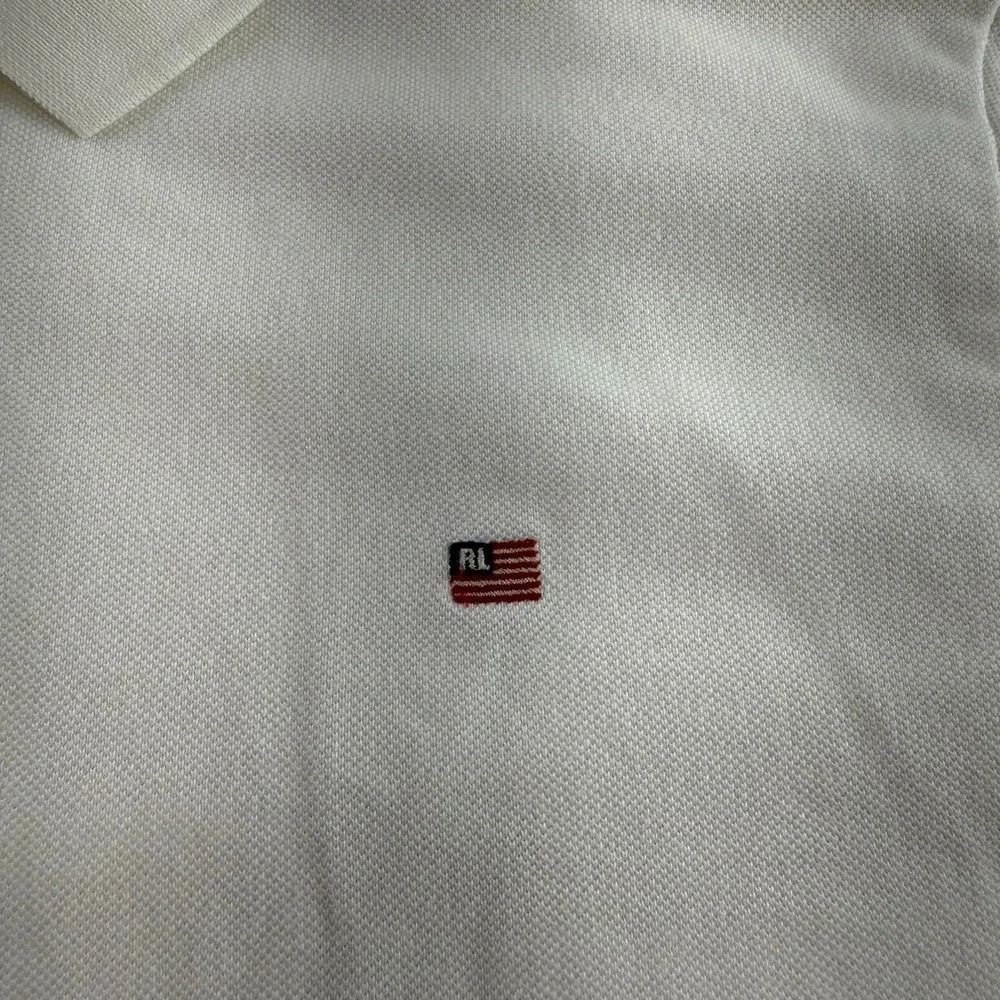 Polo Ralph Lauren White American Flag Logo Polo Shirt Mens XL Preppy Old Money